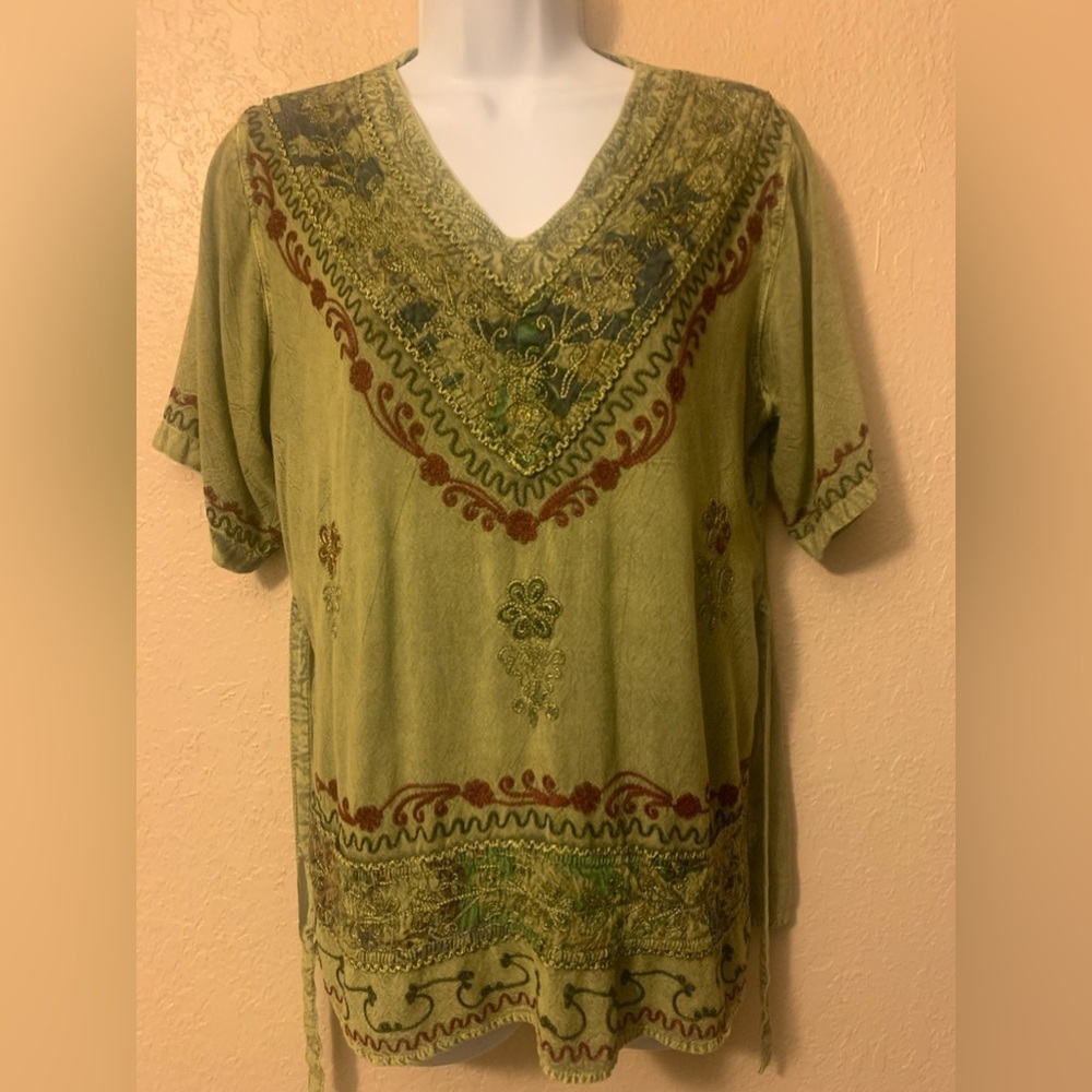 Beautiful Sea Green Boho Embroidered Floral Top